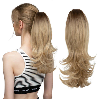 LuxeWave Claw Clip Ponytail Extension - 14" / Natural Wavy / Chestnut Tipped with Sandy Blonde - Lyvelle