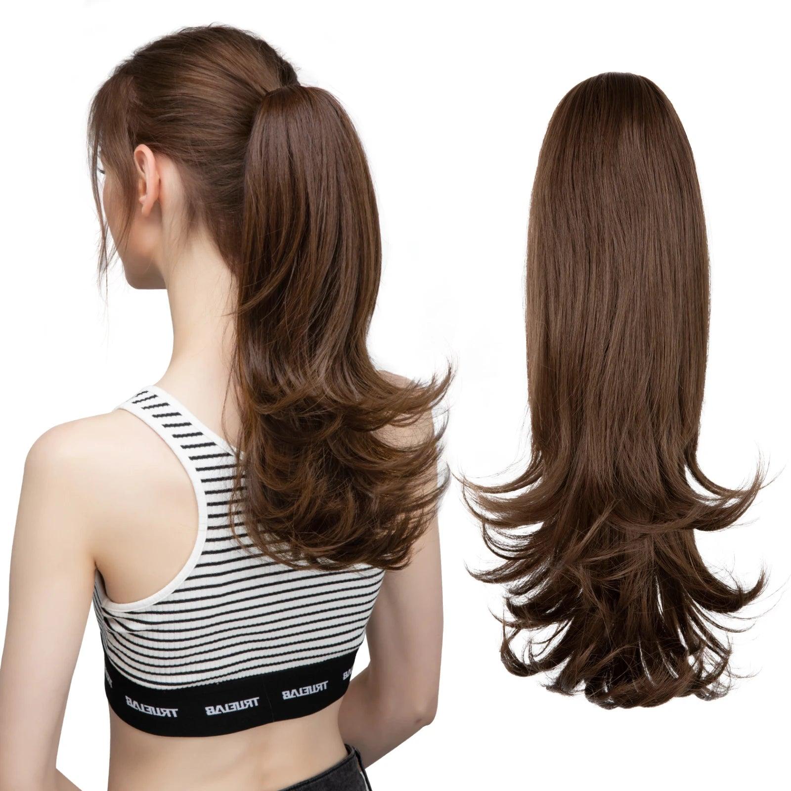 LuxeWave Claw Clip Ponytail Extension - 14" / Natural Wavy / Classic Medium Brown - Lyvelle