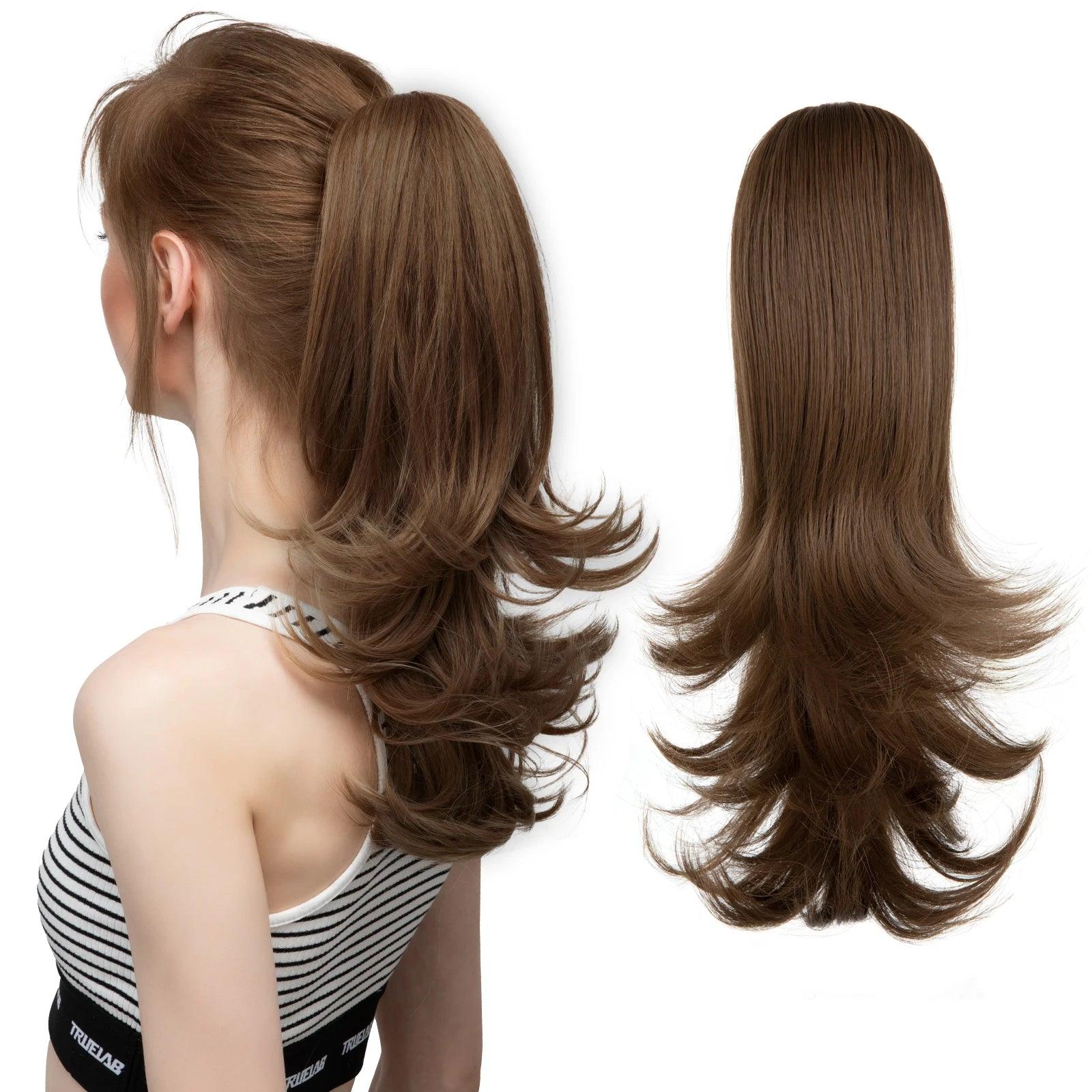 LuxeWave Claw Clip Ponytail Extension - 14" / Natural Wavy / Warm Chestnut - Lyvelle