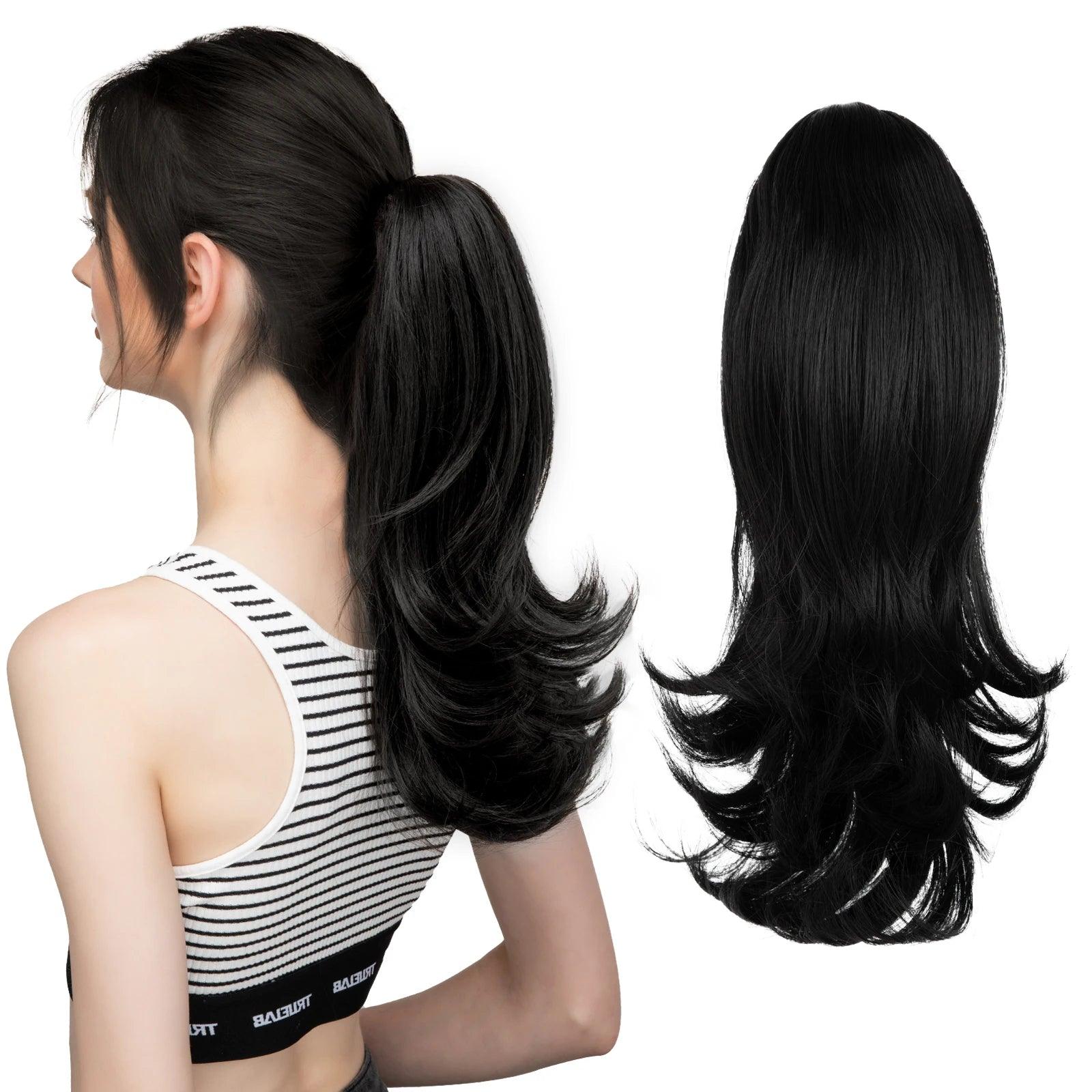 LuxeWave Claw Clip Ponytail Extension - 14" / Natural Wavy / Jet Black - Lyvelle